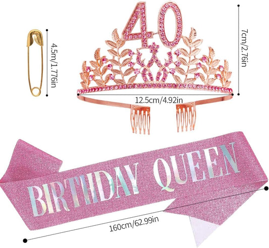 Birthday Sash Tiara Birthday Tiara Rhinestone Crown Rose Gold Birthday Queen Tiara Sash and Tiara for Women Birthday Decor Princess Tiara Cake Topper Crystals Hair Accessories for Party
