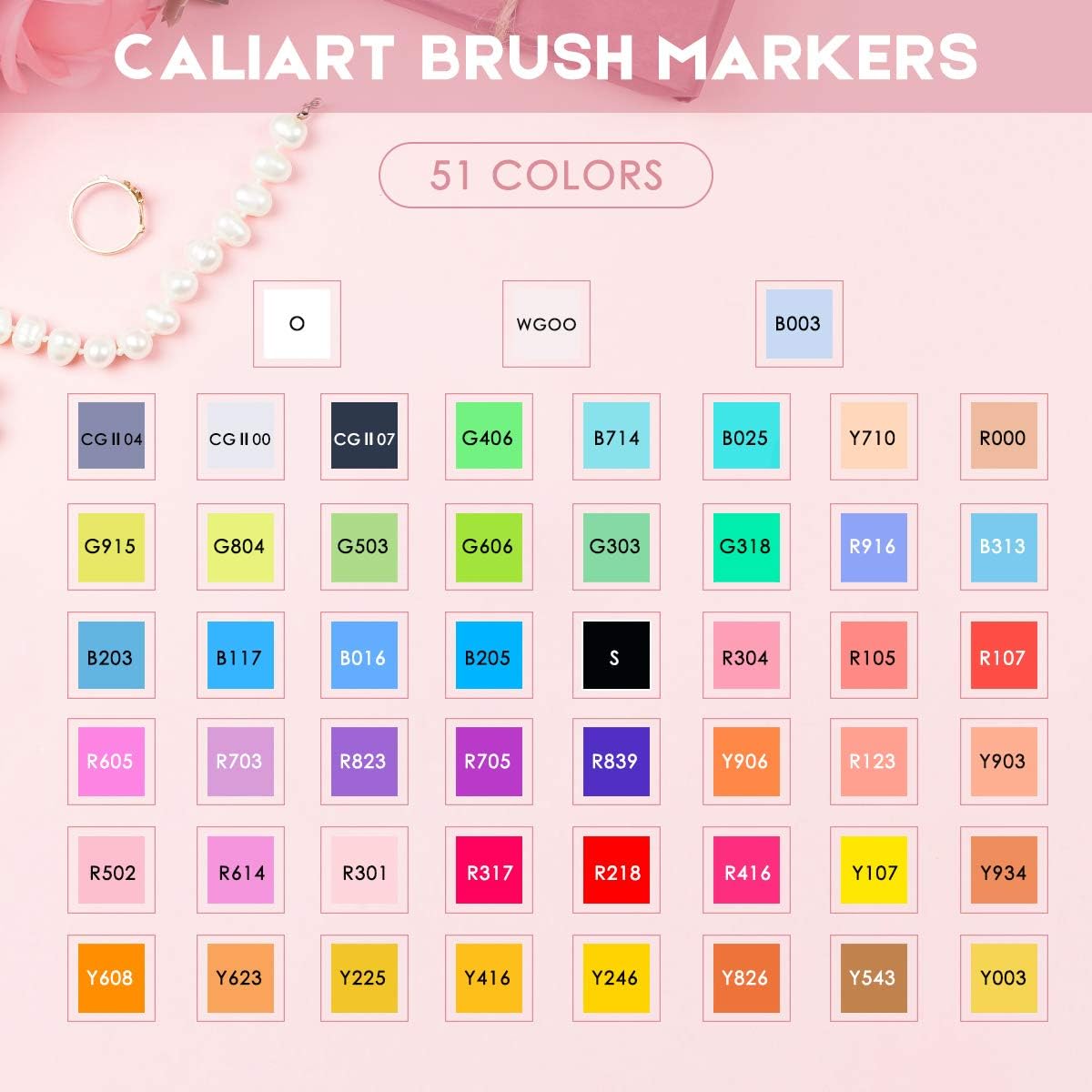Caliart Alcohol Markers Brush Tip, 51 Colors Dual Tip Coloring Marker Pen Set Brush & Fine, Art Supplies Kit Gift for Adults Coloring Book Artists Sketch Drawing Illustration