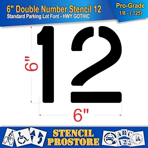 Pavement, Curb, and WheelStop Stencils - 6 inch Double Number Stencil - (12) - 6" x 6" x 1/8" (128 mil) - Pro-Grade
