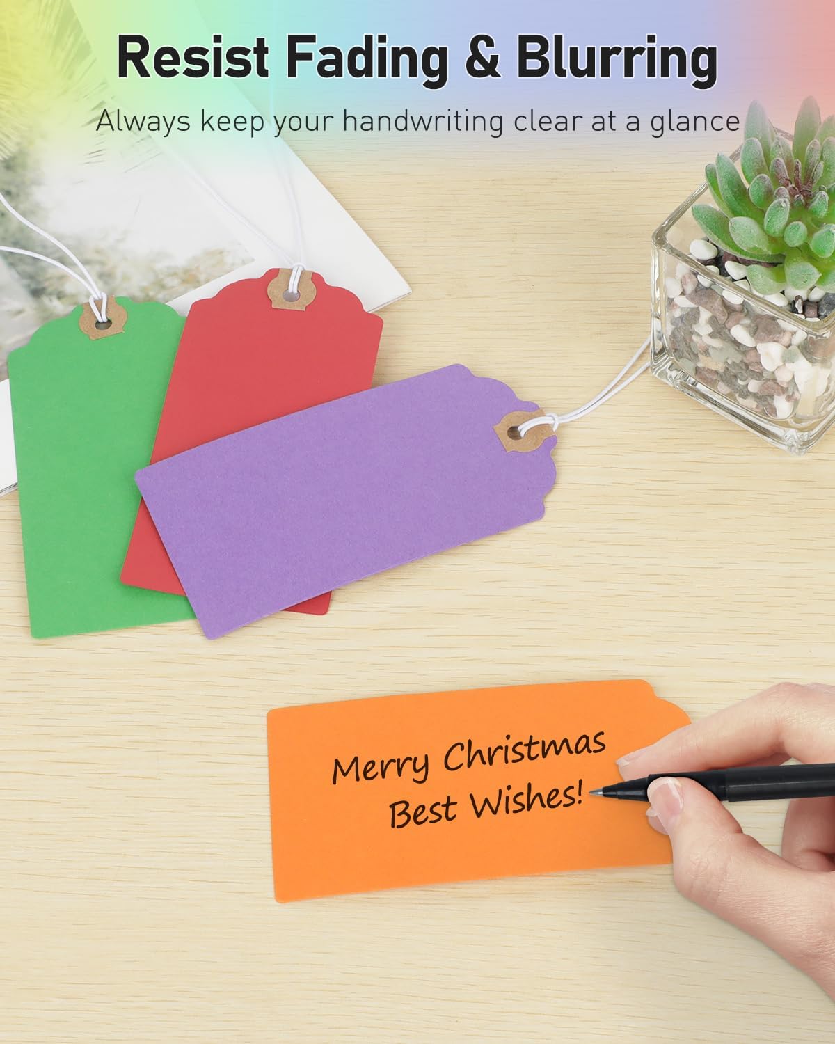 Uniclife 72 Pcs Blank Shipping Tags with Elastic String Attached Cardstock Paper Hang Tags with Reinforced Eyelet Large Marking Tags Price Tags Inventory Label Tags, Rainbow Colors (4.7" x 2.36")