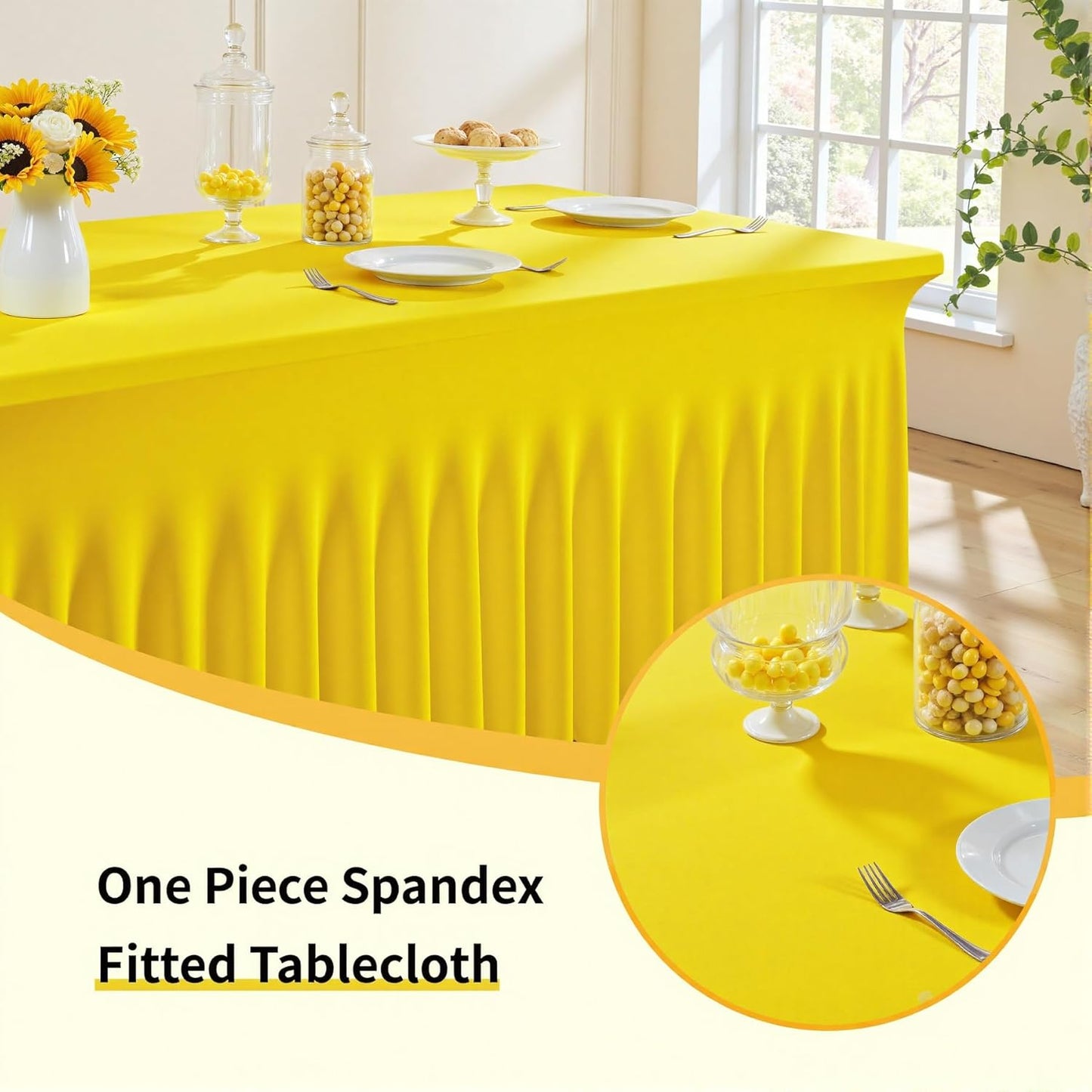 Outpain 4Pack Yellow 6ft x 72in Rectangle Spandex/Polyester Blend Tablecloths for Standard Folding Tables - Wrinkle, Stain & Fade Resistant - Perfect for Multiple Occasions