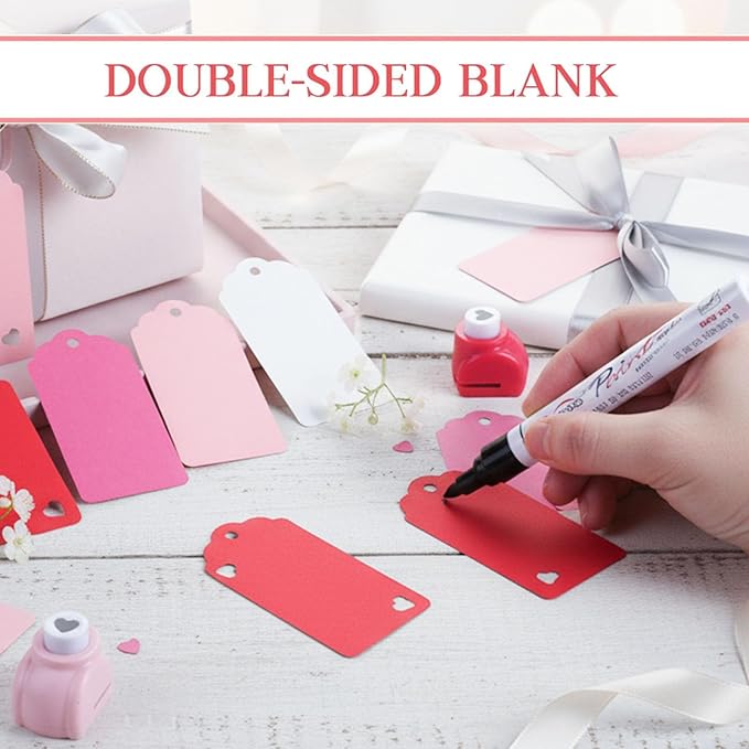 SallyFashion 200PCS Valentines Tags, 2x4 inch Gift Tags with String Attached Heart Hole Punch for Gifts Arts and Crafts Valentines Wedding Birthday