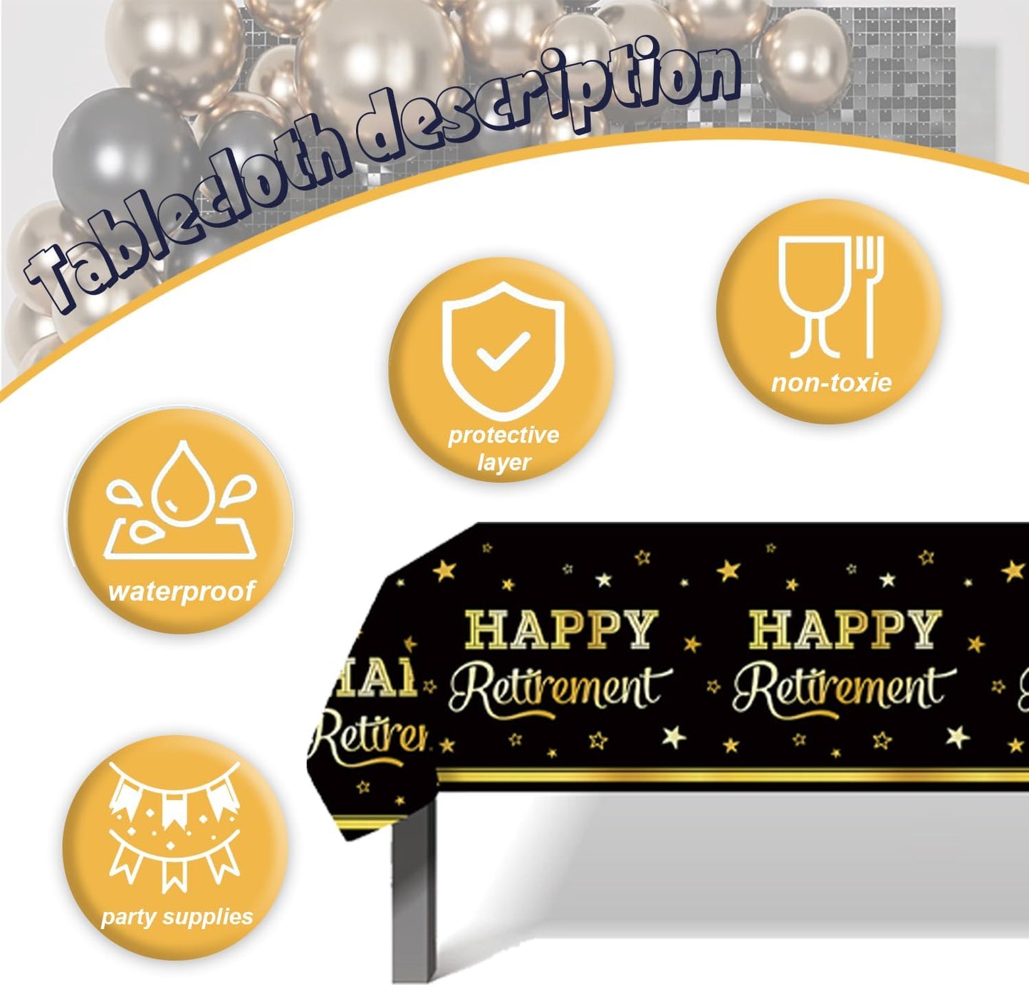 141pcs Retirement Party Decorations,Black Gold Party disposable tableware Includes Dinner Plate Dessert Plate Paper Napkin Cup Knife Fork Straws Tablecloth Black Gold Retirement Supplies set