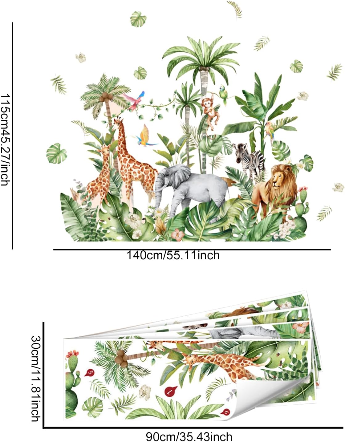 Safari Animal Jungle Wall Stickers Kids Room Living Room Wall Decor, Playroom Bedroom Classroom Kindergarten Designs
