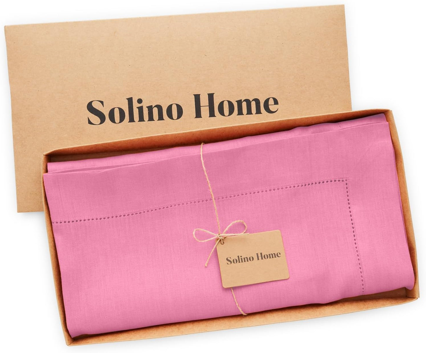 Solino Home Linen Flamingo Pink Tablecloth 60 x 144 Inch - Classic Hemstitch, 100% Pure Linen Rectangular Tablecloth - Machine Washable Table Cloth for Halloween