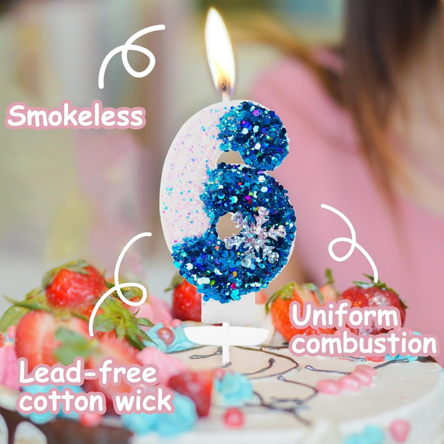 Blue White Frozen Birthday Candles, Sparkler Number 3rd Birthday Candle for Party Supplies, Snow Winter Frozen Birthday Party Decorations, Number 3 Cake Toppers Decorations
