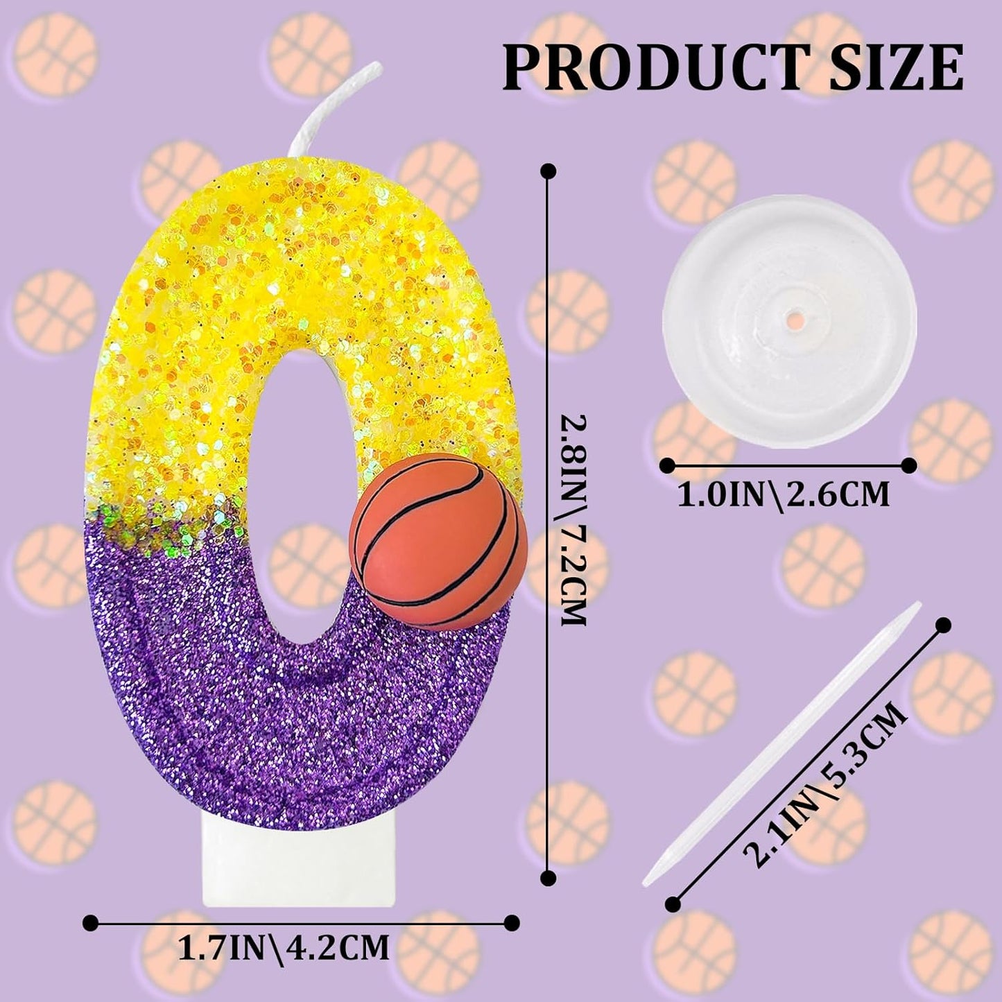 HXOUSE Basketball Number 0 Birthday Candles - Purple Gold Birthday Candles for Cake, 0 Candle for Basketball Theme Cake Topper, Boys Sport Party Decorations Gifts (No.0)