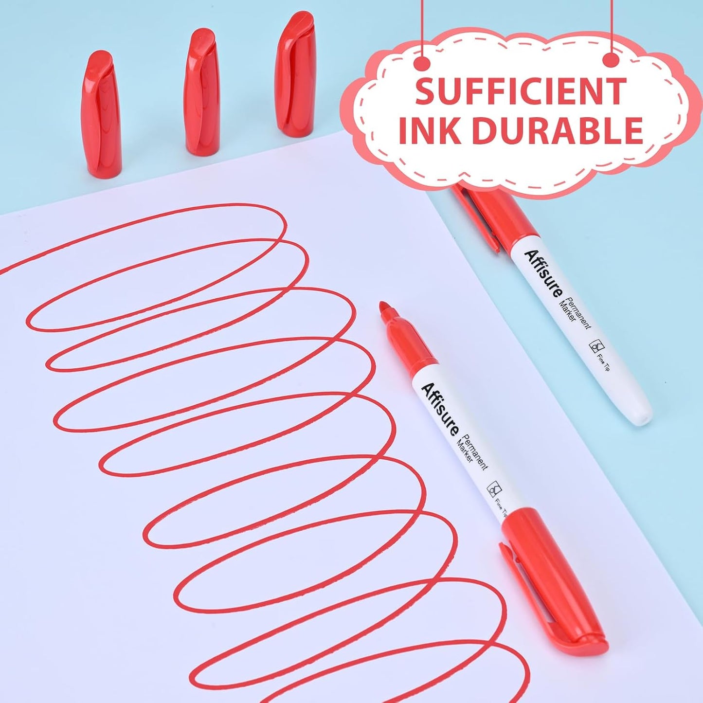 Red Permanent Markers Bulk, 75 Count, Quick Drying and Fade Resistant, Fine Point Marker works on Paper, Plastic, Metal, Wood, Perfect for Classroom, Home, Office