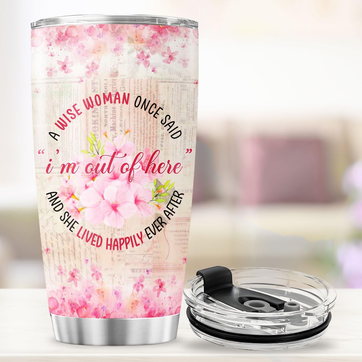 Retirement Gift for Women with Floral Design, A Wise Woman Once Said Quote 20oz Insulated Stainless Steel Tumbler, Farewell Appreciation Present for Coworker Friend Boss Teacher