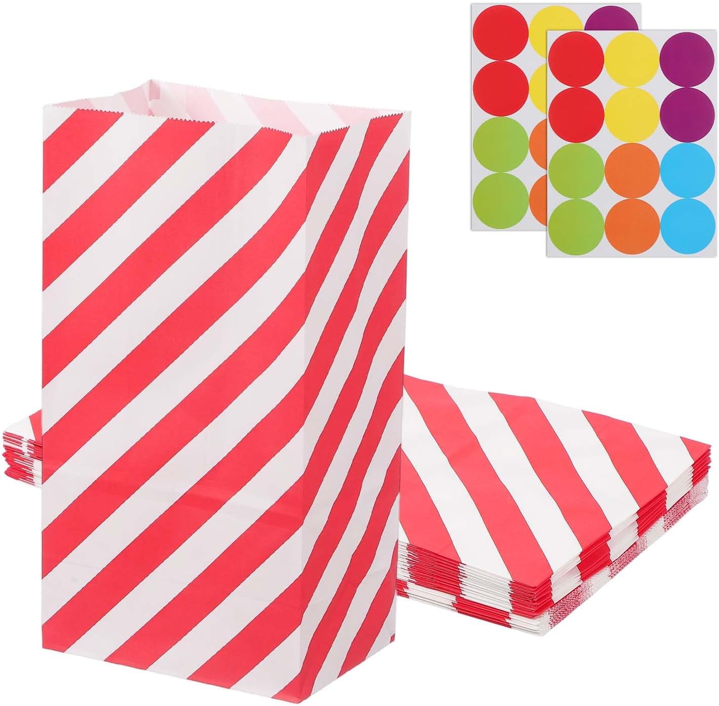 PATIKIL Party Favor Bag, 24 Pcs 5.1x3.1x9.4 Inch Medium Paper Candy Bags Gift Treat Celebration Halloween Goody Birthday Wedding Party with Stickers, Red Twill