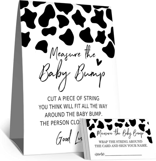 Baby Shower Games Measure the Baby Bump Sign, How Big is Mommy's Belly Party Favors Supplies, 5x7 Inch Kraft Standing Sign and 50 Guessing Cards, Dairy cow