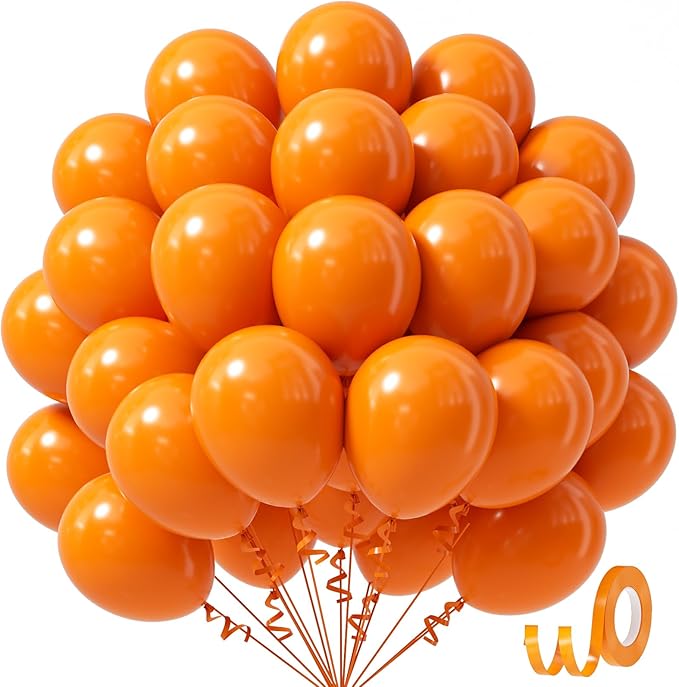 Orange Balloons 12 inch, Orange Latex Balloons 50pcs Party Balloons for Graduation Halloween Fall Tropical Thanksgiving Birthday Party Decorations