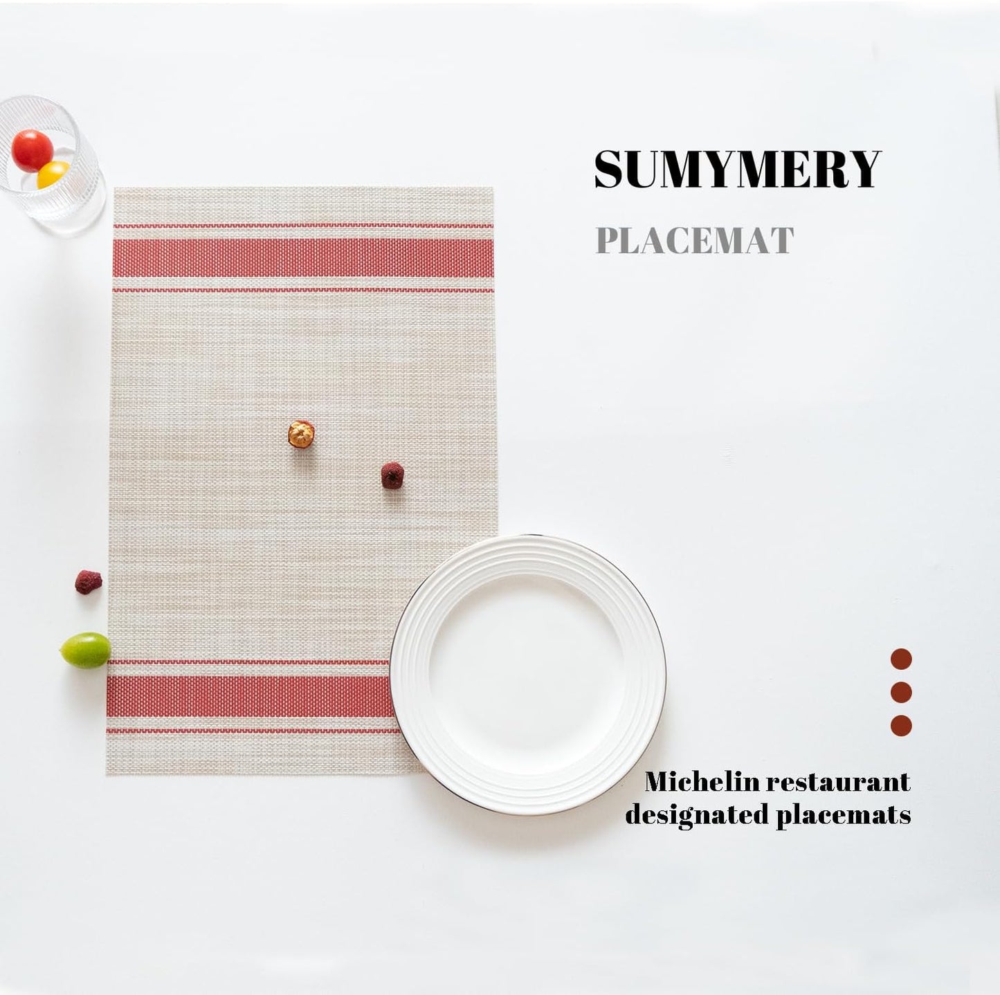 Placemats Set of 6 Vinyl/Plastic Woven Place Mats for Kitchen Table Indoor/Outdoor Washable Placemat Wipeable Dining Table Mats (Khaki Red,6)