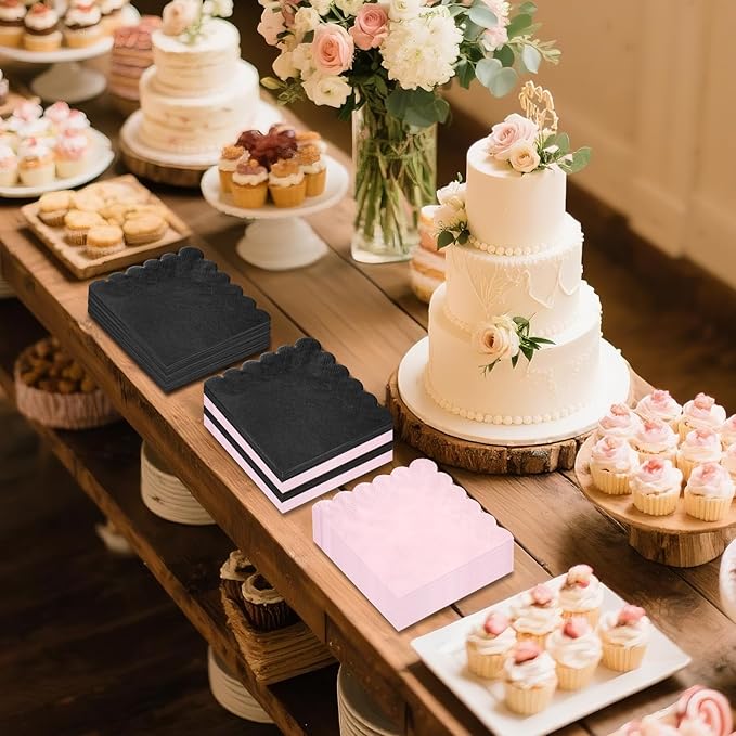120 Pcs Pink Scalloped Cocktail Napkins,2-Ply Pink Disposable Beverage Party Napkins for Dinner Wedding Birthday Baby Shower