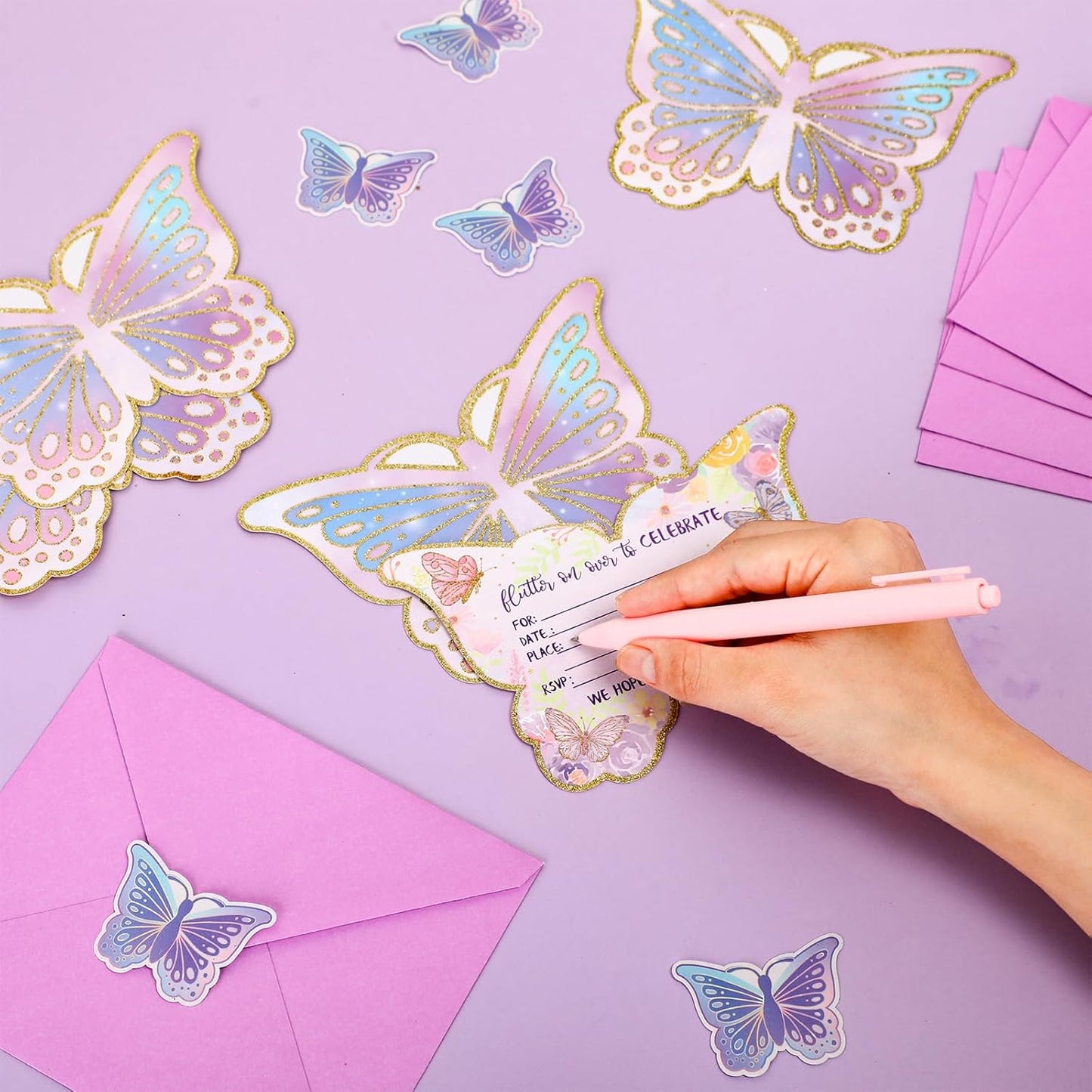 Hotop 24 Sets Butterfly Birthday Invitations with Envelopes and Stickers FOR GIRLS Party Invitations for Kids Birthday Baby Shower Party
