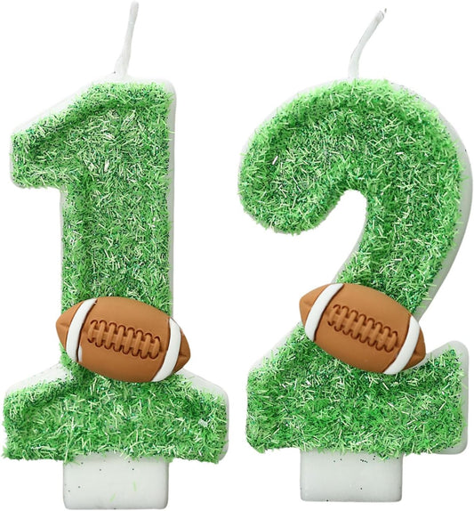 Football Birthday Number Candles for Cake Green Number 12 Candle Football Cake Topper Cupcake Topper for Football Birthday Party Decorations Supplies Favors