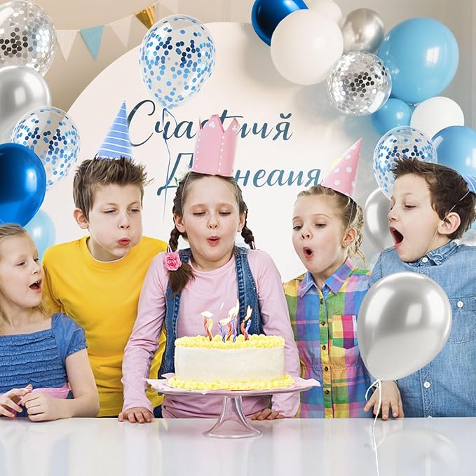 Blue and White Balloons 12 Inch Navy Blue Balloons Latex Confetti Balloon Party Decorations for Graduation Fathers Day Birthday Baby Shower Wedding Engagement