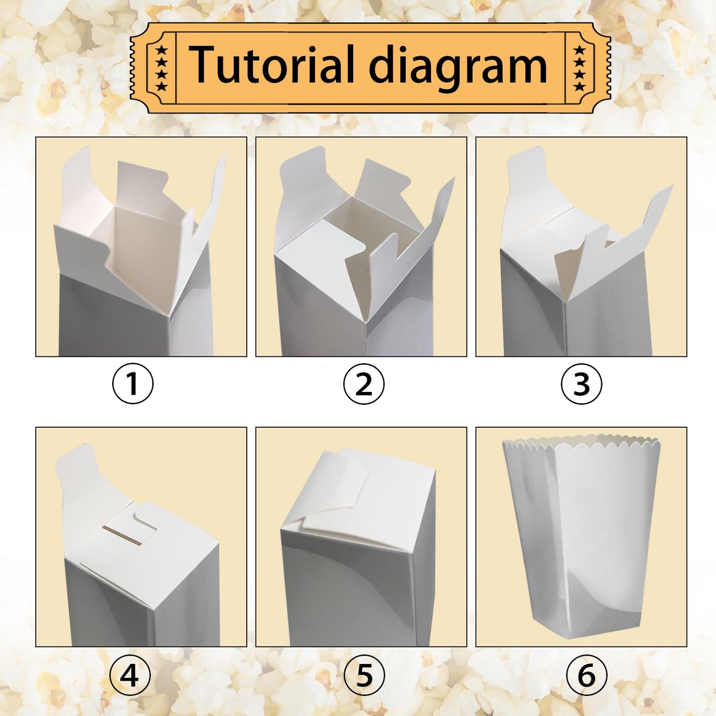24 Pcs Silver Popcorn Boxes 2 x 4.5 x 2.7 inch Mini Popcorn Boxes Cardboard Popcorn Container for Party Disposable Snack Popcorn Bags