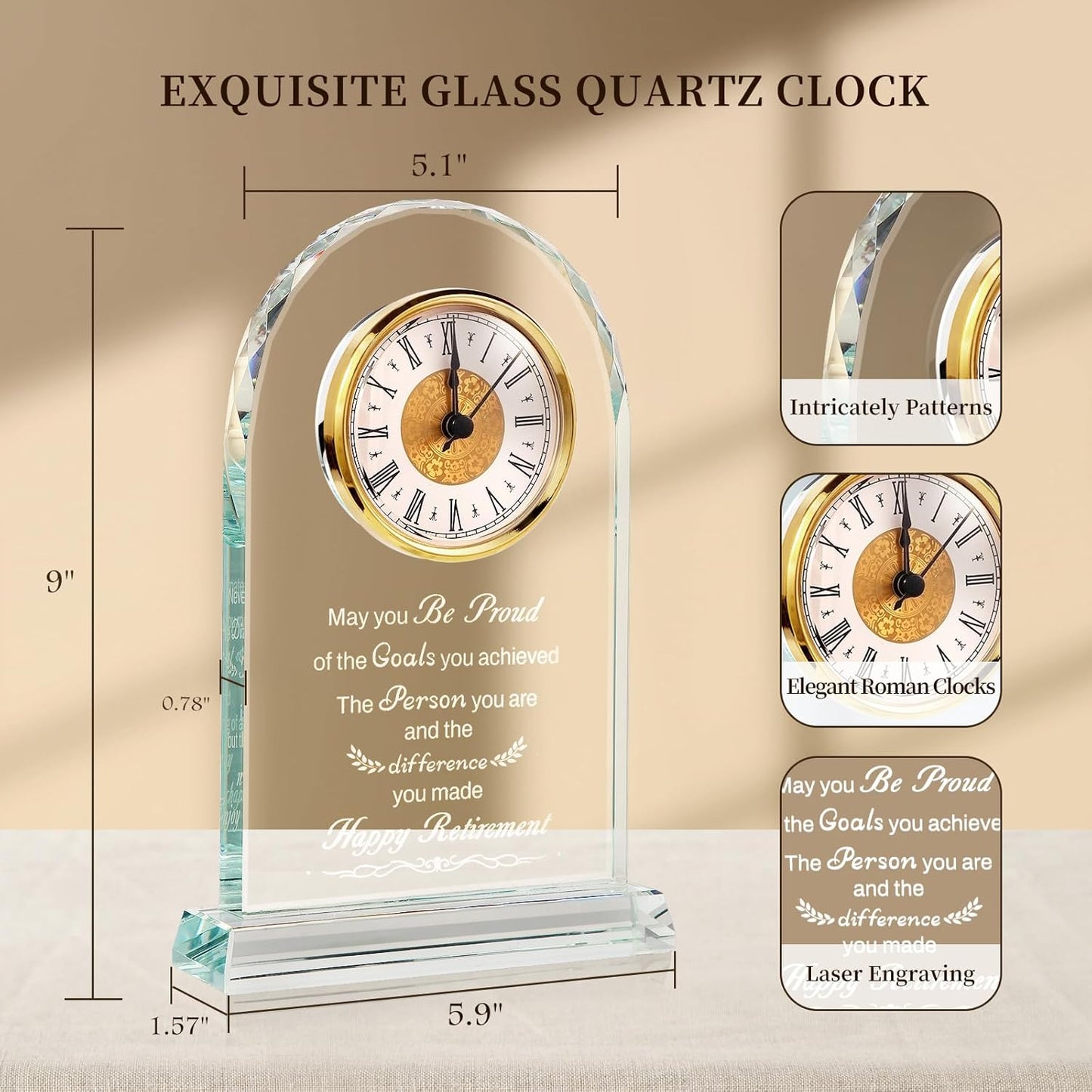 Retirement Gifts for Men/Woman - Premium Glass Retirement Clock, 2025 Happy Retirement Engraved Inspirational Gift for Retired Friends, Coworker, Boss, Leader, Employee Farewell Present (H R)