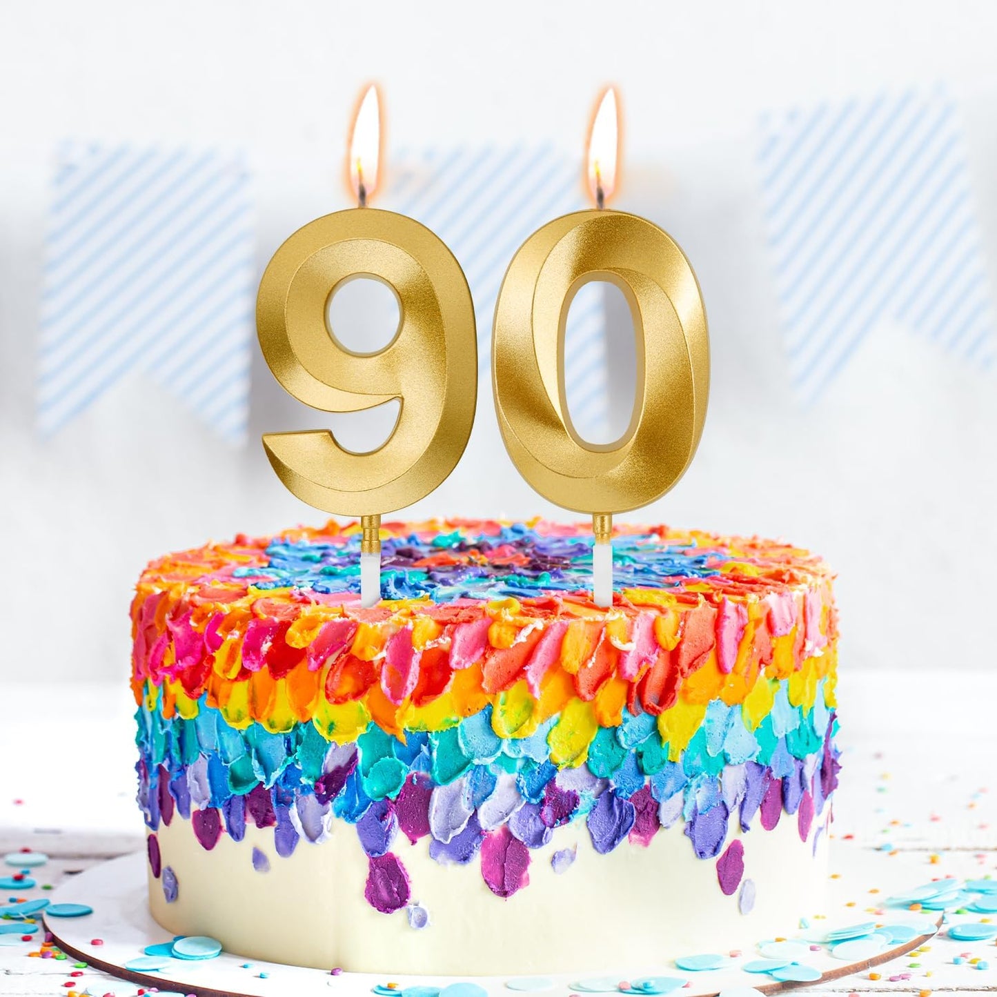 Birthday Candles, 1.96 Inch Number 90 Happy Birthday Candles, Number Candles Decoration for Birthday Party and Anniversary Celebration(Champagne Gold)