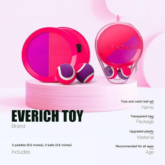 EVERICH TOY Upgraded Toss and Catch Ball Game Set, Kids Toy Stocking Stuffers for Boys Girls Ages 3-12, Includes 2 Paddles 2 Sticky Balls, Water-Resistant Indoor Outdoor Toy for Beach Pool Yard