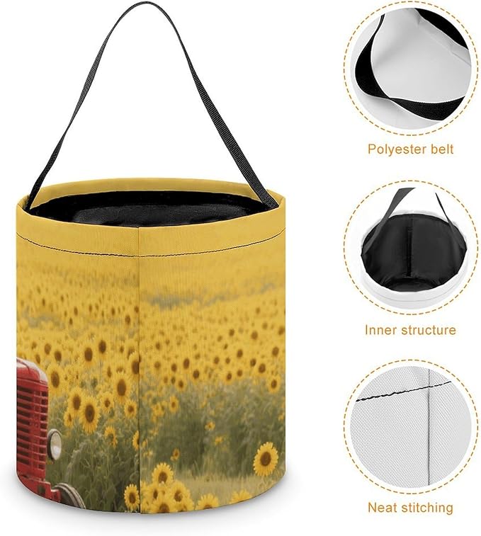 Halloween Candy Bucket - Sunflower Tractor Farm Trick Or Treat Candy Bag, Gift Bag for Party Favor Supplies