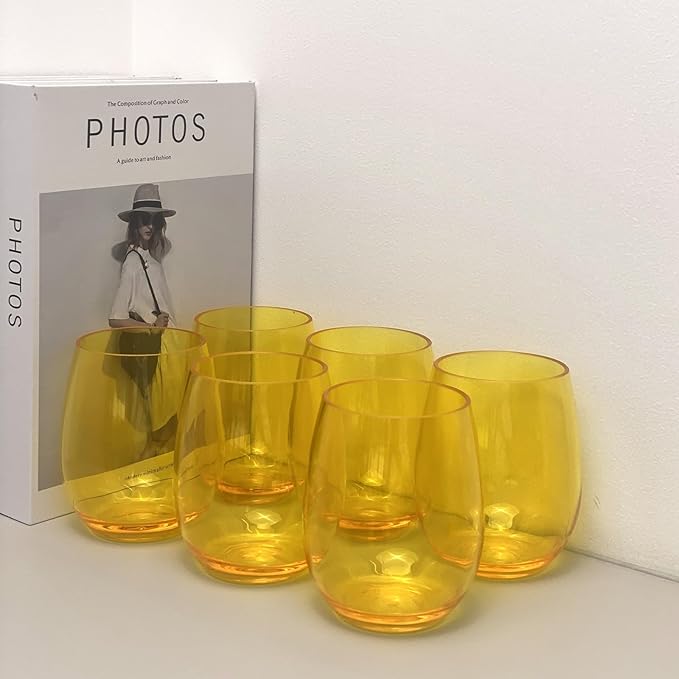 Set of 6 Acrylic Wine Glasses, 20-ounce Plastic Tumbler for Party Use,BPA Free,Dishwasher Safe (Yellow)