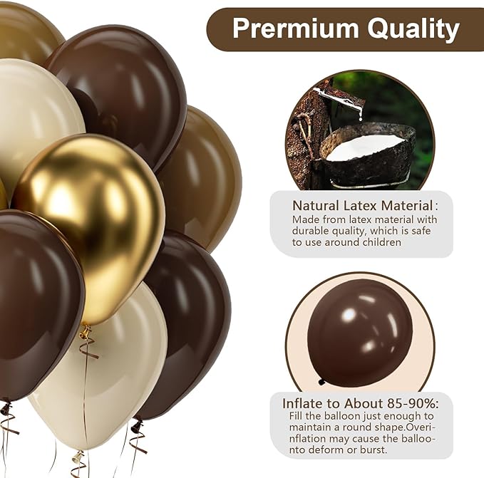 Bezente Brown and Gold Balloons Kit - 60pcs 12 inch Tan Sand White Latex Balloons Neutral Helium Fall Coffee Balloons for Baby Shower Gender Reveal Birthday Wedding Graduation Theme Party Decorations