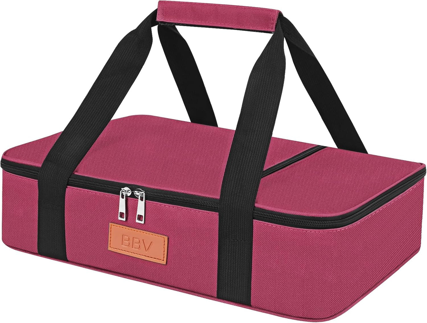 BBV Insulated Casserole Carrier for Hot or Cold Food, Food Warmer Bag Fits 9"x13" Baking Dish, Durable Nylon Leak Proof Food Containers for Travel, Potluck, Parties, Picnic, Cookouts (Burgundy)