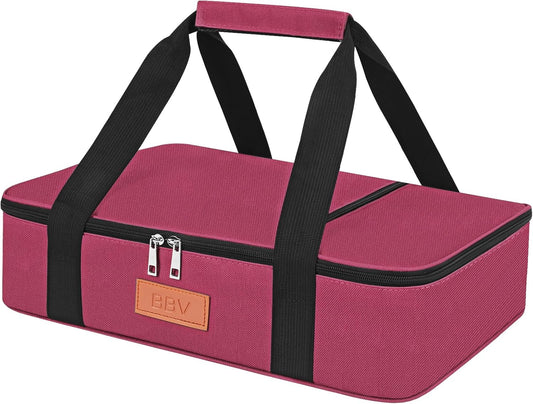BBV Insulated Casserole Carrier for Hot or Cold Food, Food Warmer Bag Fits 9"x13" Baking Dish, Durable Nylon Leak Proof Food Containers for Travel, Potluck, Parties, Picnic, Cookouts (Burgundy)