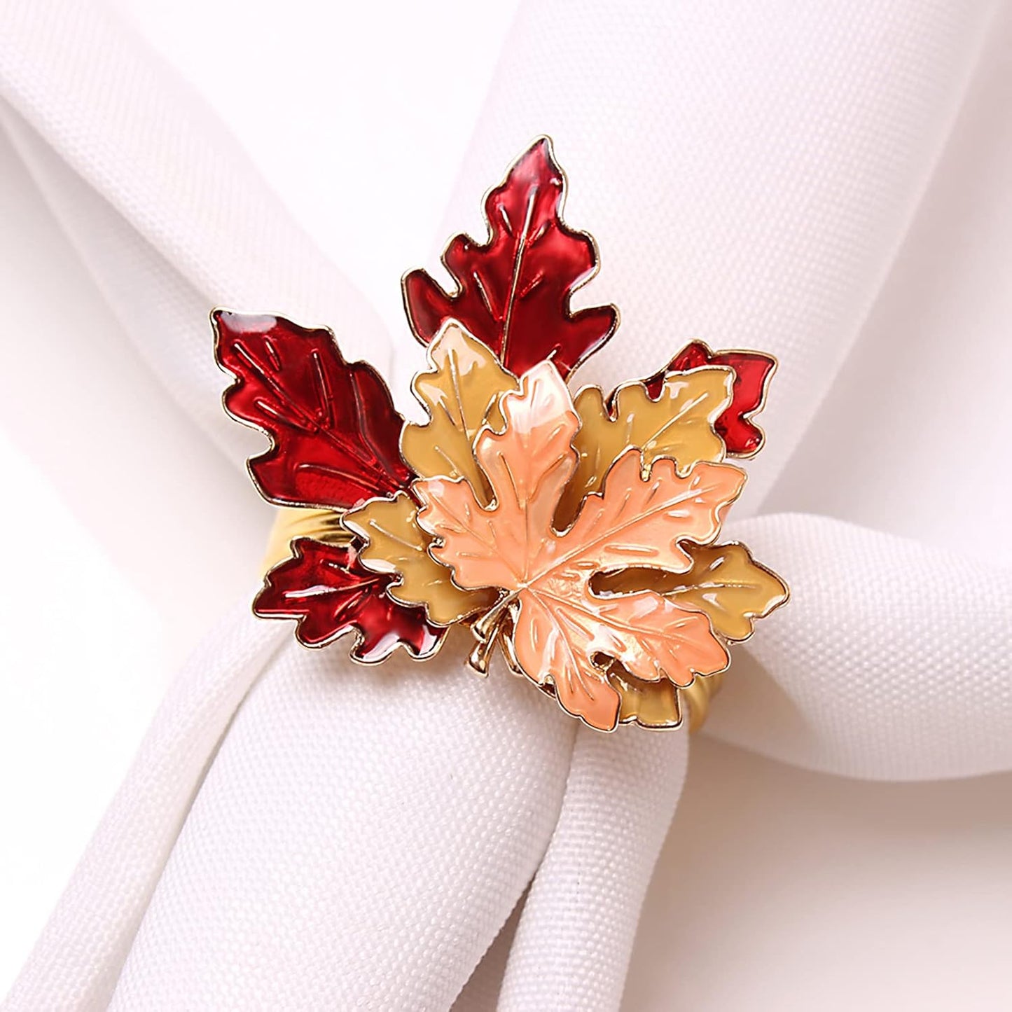 8 Pcs Maple Leaves Napkin Ring, Fall Metal Napkin Ring Holder Maple Leaves Serviette Buckle Holder Autumn Leaf Napkin Buckle for Harvest Season Thanksgiving Fall Decoration