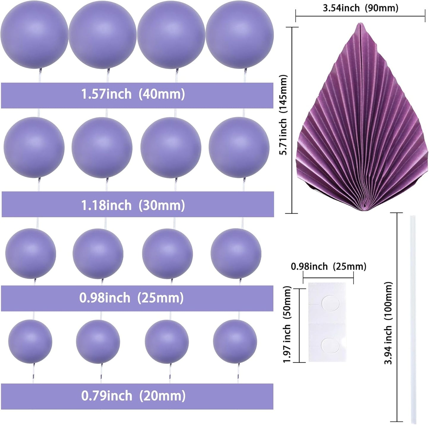 Ephlyn 28Pcs Paper Palm Fan Cake Topper Balls Cake Pick Wedding Bridal Shower DIY Cake Decorations for Baby Shower Wedding Birthday Anniversary Party Supplies Purple