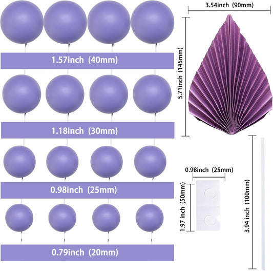 Ephlyn 28Pcs Paper Palm Fan Cake Topper Balls Cake Pick Wedding Bridal Shower DIY Cake Decorations for Baby Shower Wedding Birthday Anniversary Party Supplies Purple