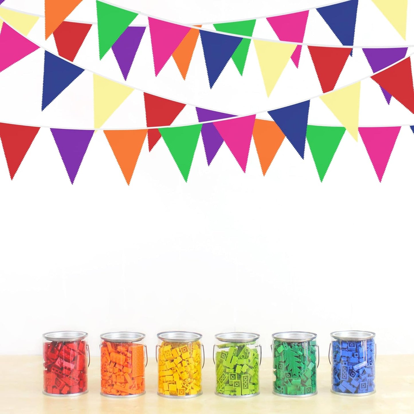 32Ft Colorful Banner Rainbow Triangle Pennant Flag Multicolor Fabric Bunting Garland for Grand Opening Kids Birthday Party Celebrations Classroom Outdoor Garden Festivals Hanging Shops Decorations