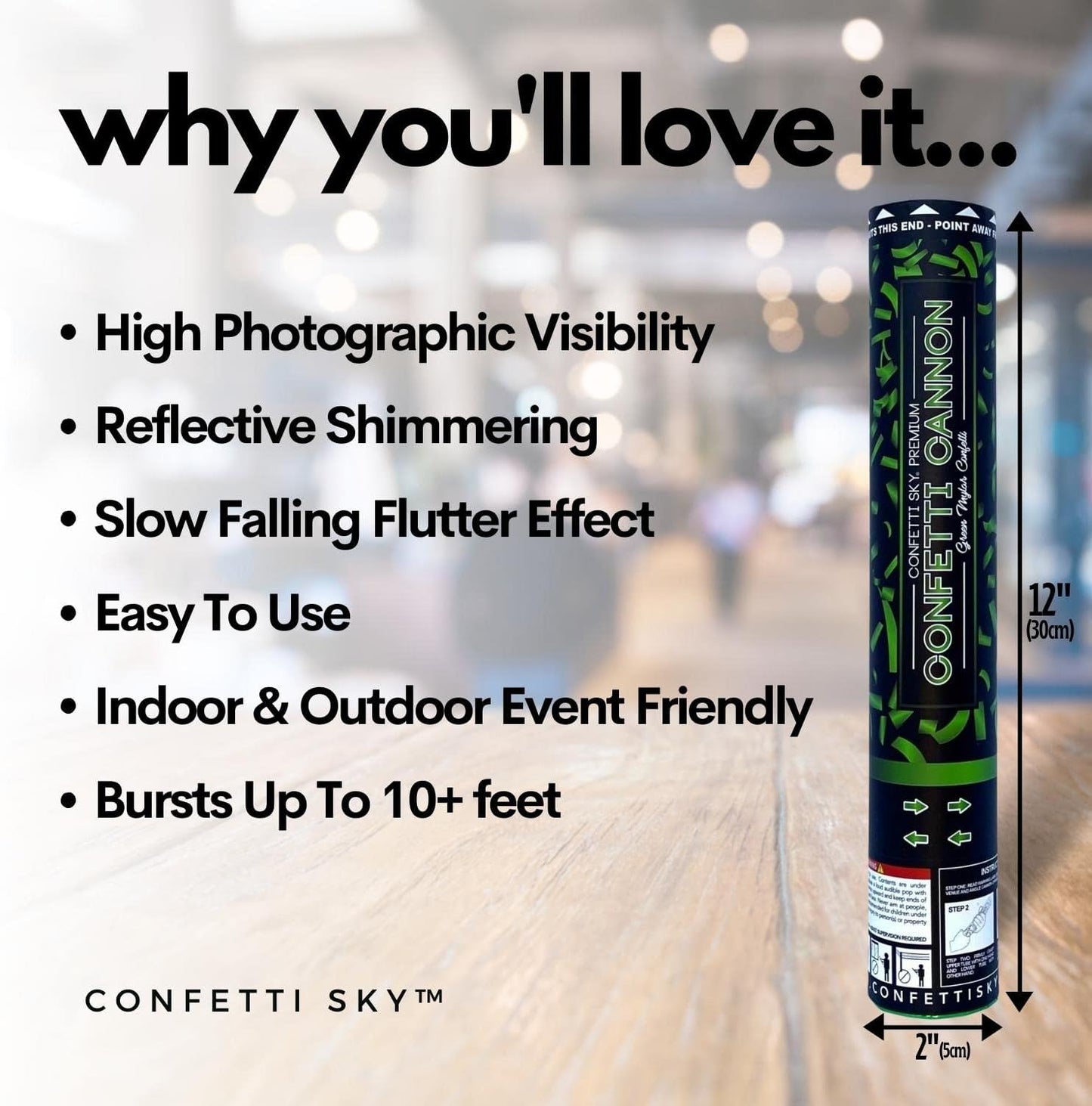 Confetti Sky [6 Pack] 12 Inch Confetti Cannons | Green Confetti Poppers for Wedding Celebration, Birthday Party, Pranks, Graduation, Christmas Eve and New Year Celebration