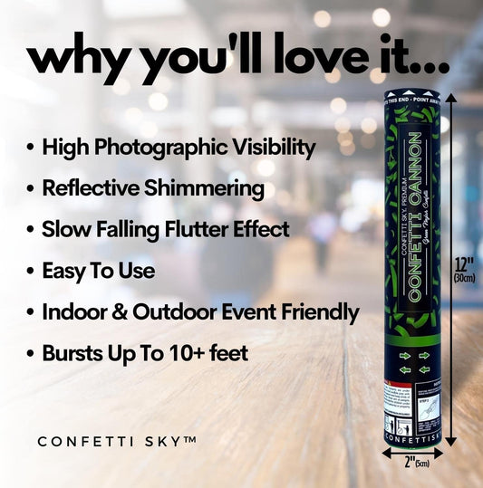Confetti Sky [6 Pack] 12 Inch Confetti Cannons | Green Confetti Poppers for Wedding Celebration, Birthday Party, Pranks, Graduation, Christmas Eve and New Year Celebration