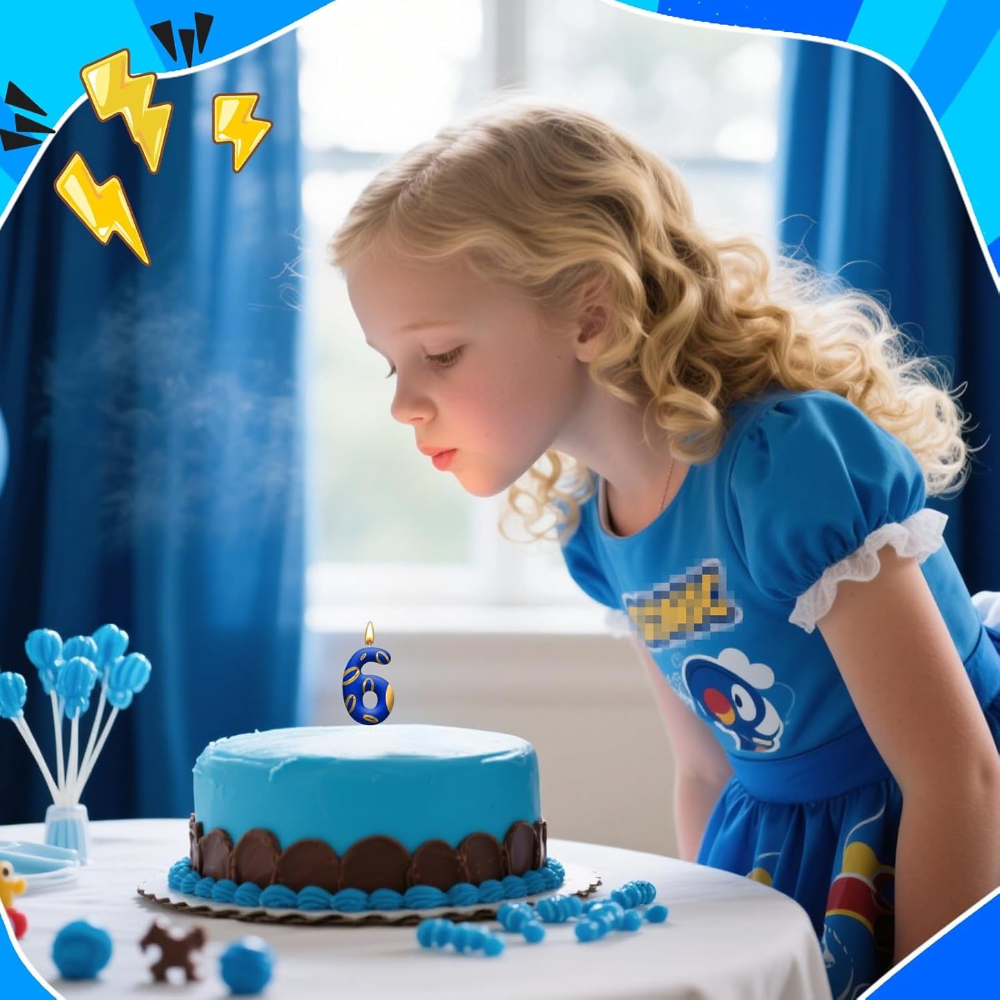 Birthday Cake Candles - Blue and Golden Ring Number Candles with Vibrant Designs for Boys & Girls, Theme Birthday Party Decorations,Cake Toppers for Theme Parties(Number 6)