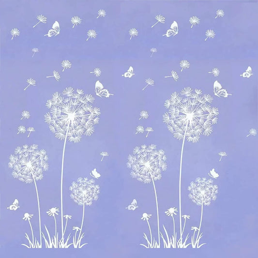 2 Set Dandelion Peel and Stick White Dandelion Stickers Large Floral Wall Stickers & Murals Vinyl Wall Art Flower Wall Decals for Bedroom, Bathroom, Living Room, Restroom
