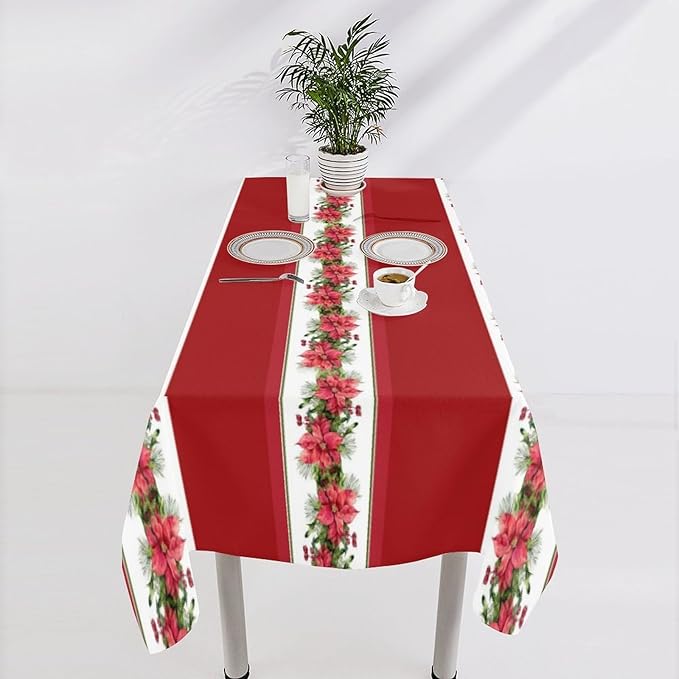 YCness Christmas Party Tablecloth Red Christmas Floral Winter Table Cover for Merry Christmas Holiday New Year Party Supplies Bedroom Kitchen Living Room 60x110 Inch Rectangle