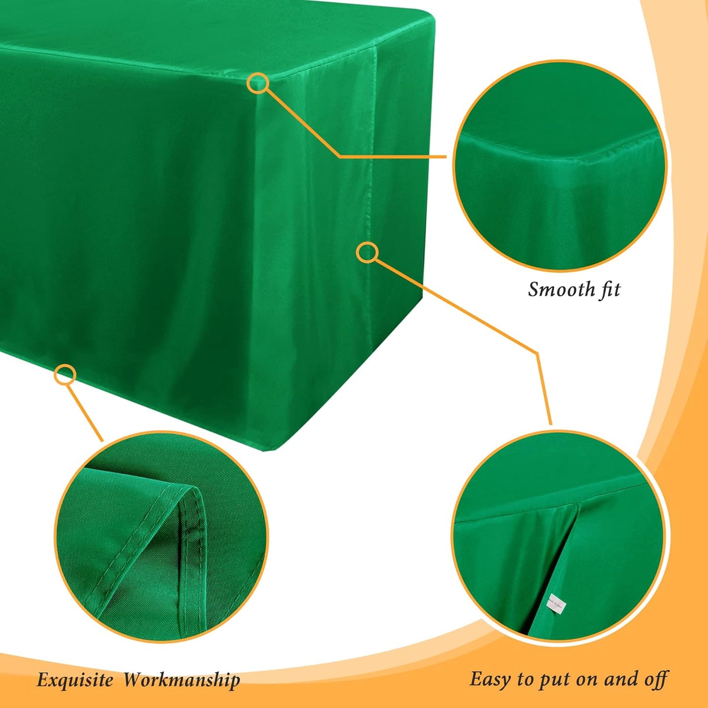 Obstal 2 Pack Green Table Cloths for 4 Foot Rectangle Tables - Water Resistant Washable Fabric Polyester Rectangle Table Cover Protector for Wedding, Banquet and Trade Shows, 48L x 24W x 30H Inches