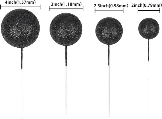 30Pcs Mini Balloon Cake Topper Glitter Foam Ball Cake Picks Decorations Faux Pearl Balls DIY Cake Insert Topper Baking Decoration for Baby Shower Wedding Anniversary Birthday Party Supplies Black