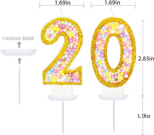 20th Birthday Candle for Cake, Colorful Macaron Numeral Candles for Women/Men, Birthday Party Cake Decorations, Golden Cake Topper for Birthday Party Supplies (Number 20)