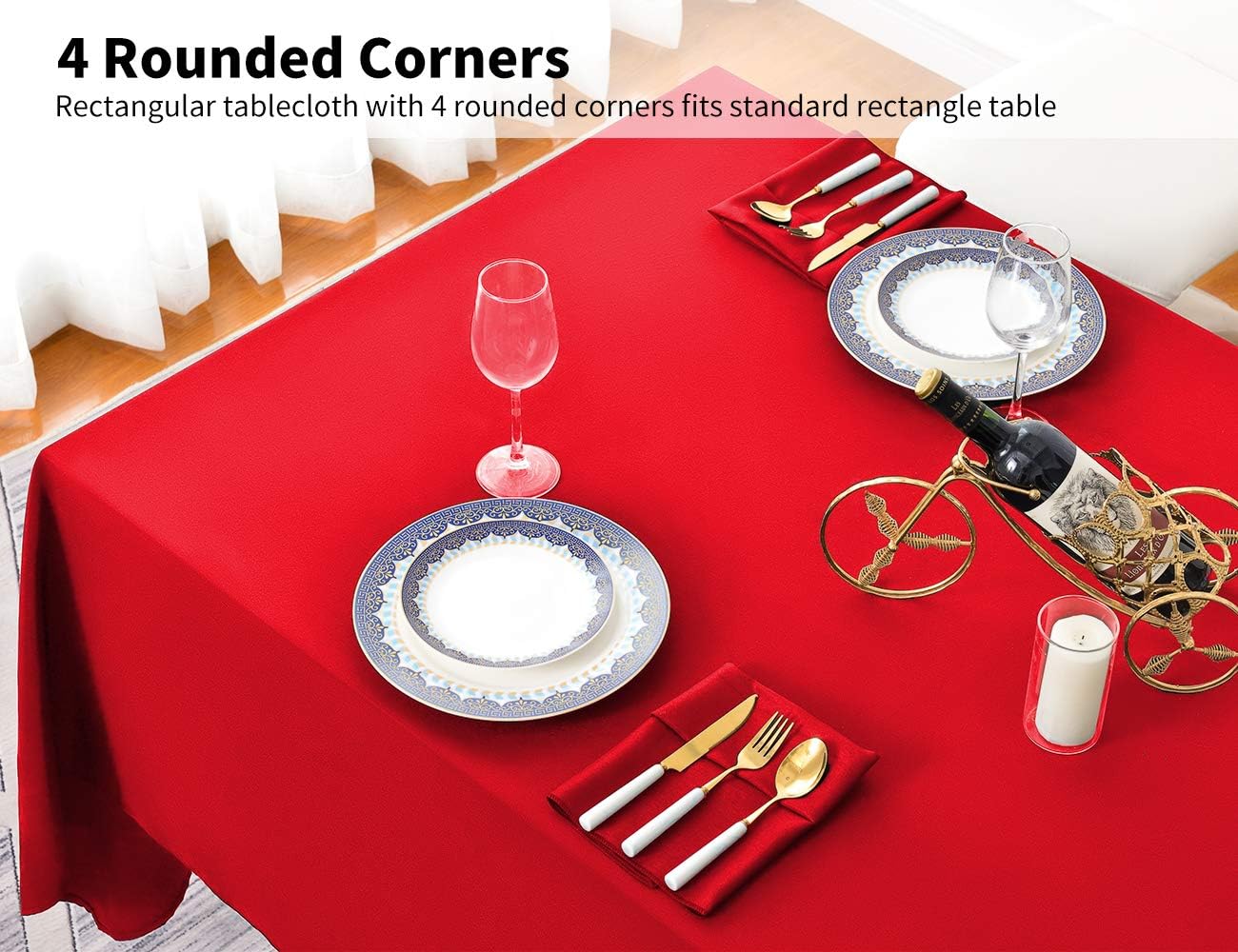 Surmente Red Christmas Tablecloth 90 x 132-inch Rectangular Polyester Table Cloth for Weddings, Banquets, or Restaurants