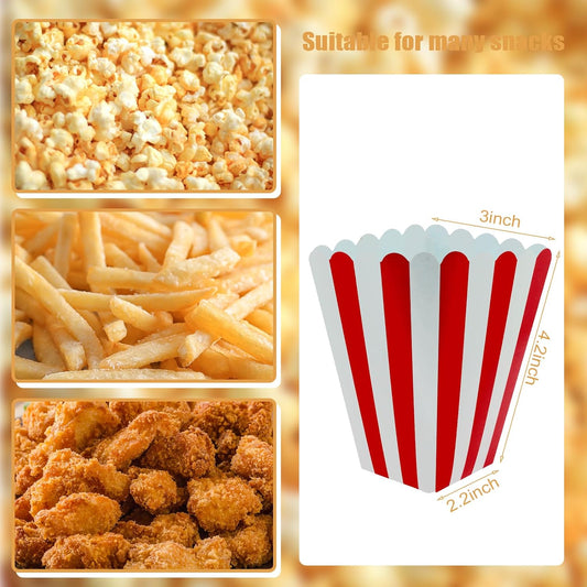 50 Pcs Popcorn Boxes Mini Paper Popcorn Box Cardboard Popcorn Container for Party Disposable Snack Candy Popcorn Bags Popcorn Holder for Movie Nights Birthday Wedding (Red,White)