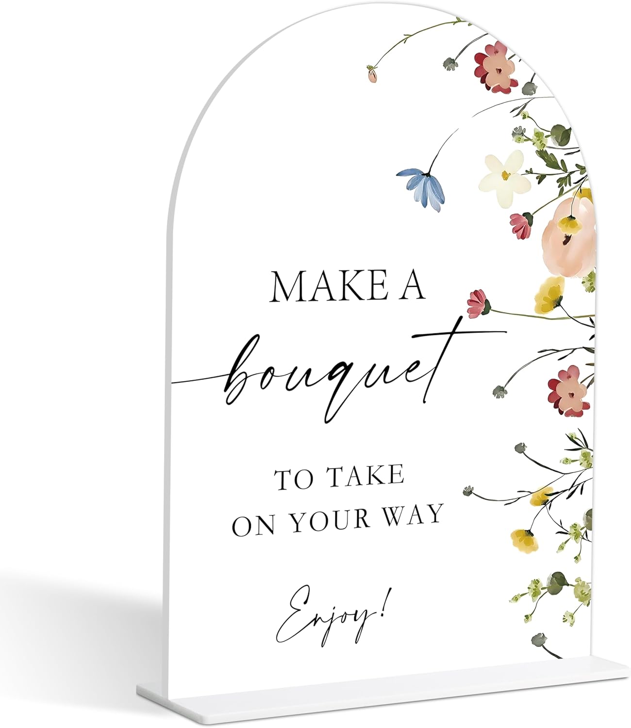 Make A Bouquet Sign, Flower Style Bridal Shower Sign for Wedding, Engagement, Bridal Shower and Reception, Bridal Shower Decorations, Wedding Shower Favors, 6X8 Inch Acrylic Arch Sign with Stand,26
