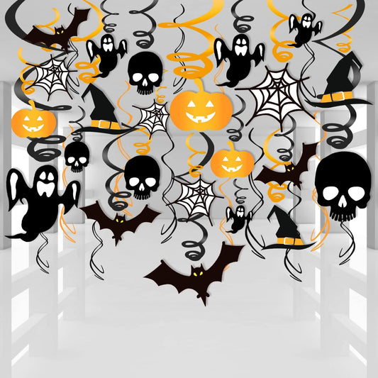 Zayvor 40CT Halloween Hanging Swirl Decorations,Outdoor Indoor Hanging Ceiling Streamers and Strings Decor, Hanging Ghost Bats Spider Halloween Decorations Holiday Decor Supplies,Black Gold