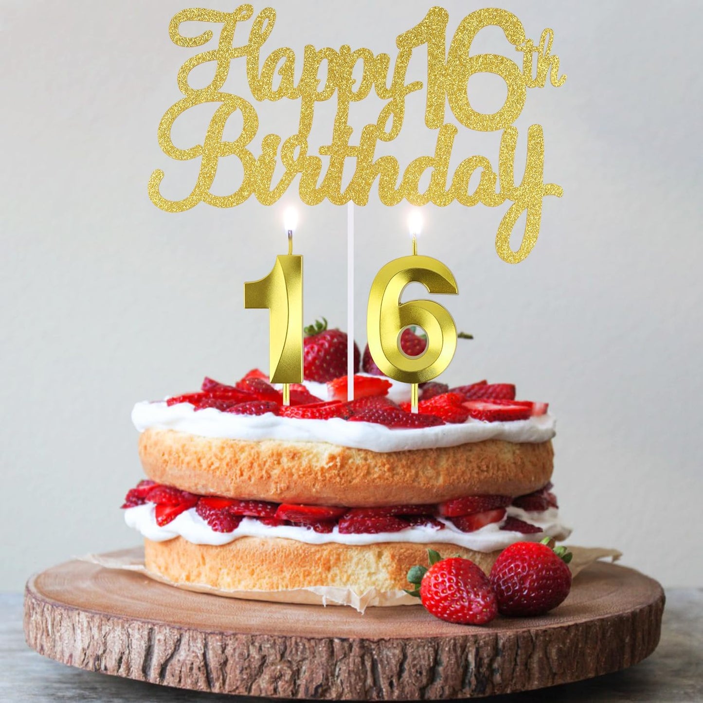 Happy 16th Birthday Cake Topper + 16 th Birthday Candles, 16 Cake Topper, Gold Number 16 Candles, Happy 16th Birthday Cake Decorations, 16 Birthday Decorations for Boys and Girls (16)