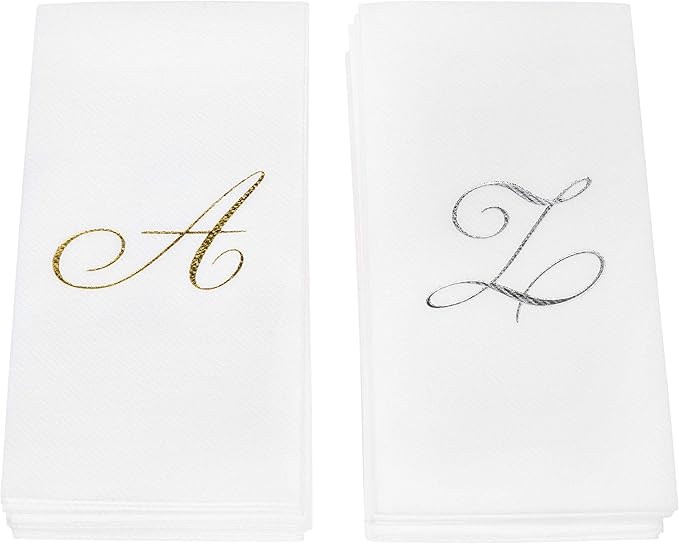 AH AMERICAN HOMESTEAD Disposable Hand Towels for Bathroom 50 Count - Guest Bathroom Essentials -Bathroom Paper Towels - Monogrammed Disposable Napkins - Wedding Napkins in Paper Towel Tray (Gold, F)