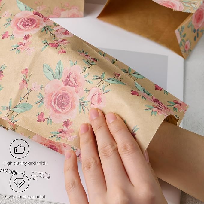 VGOODALL 36 Pack Gift Bags with Stickers, 4.7x3.1x8.7 Inch Floral Party Favor Treat Bags for Wedding Baby Shower Birthday Bulk Gift Packaging Supplies