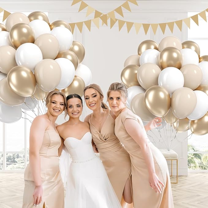 60pcs Gold and White Balloons 12inch with Metallic Gold Sand White Balloons for Engagement Wedding Birthday Baby Shower Party Decorations